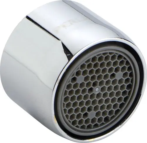 Strahlregler in Silber mit einer runden Öffnung und einem Wabengitter innen. Hergestellt von Ideal Standard, geeignet für Wasserleitungen.